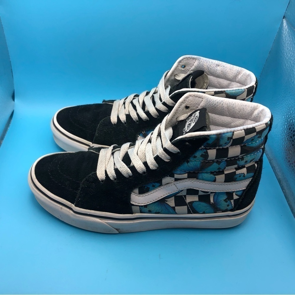 Vans blue butterfly black checkered Hightop sneakers womens 6